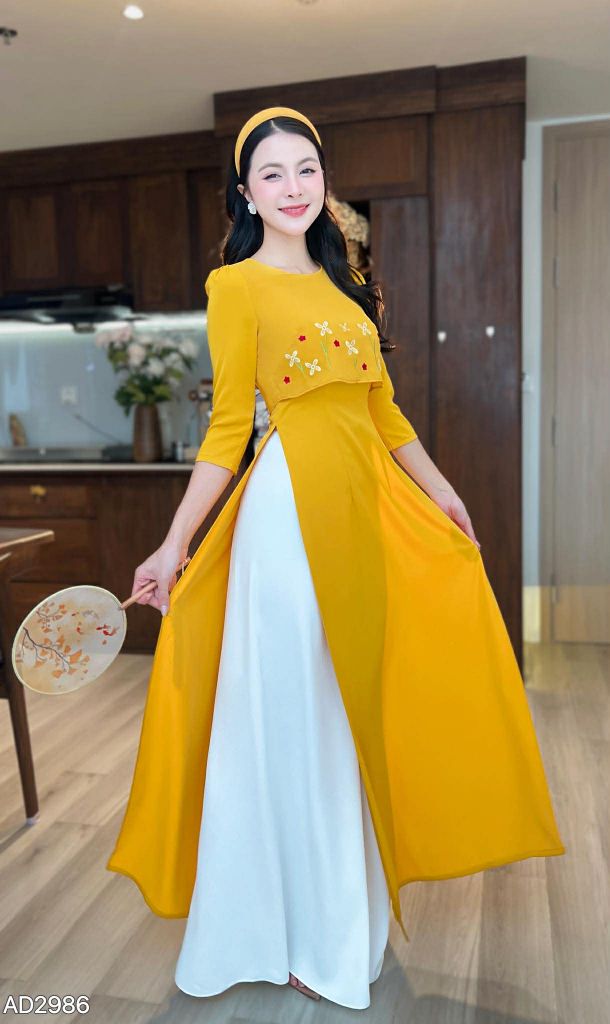 Áo Dài Chong Chóng Vàng AD9001.2986 (áo lẻ)