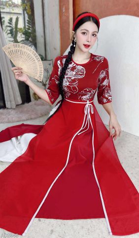 Áo Dài 2T+ Hoa Chỉ Eo Nơ+PK AD2945 (áo lẻ)