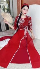 Áo Dài 2 Tà+ Hoa Chỉ Eo Nơ Kèm Phụ Kiện AD2945 (áo lẻ)