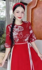Áo Dài 2 Tà+ Hoa Chỉ Eo Nơ Kèm Phụ Kiện AD2945 (áo lẻ)