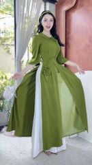 Áo Dài 3 Tà Cành Hoa Nở Tươi+PK AD2954 (áo lẻ)