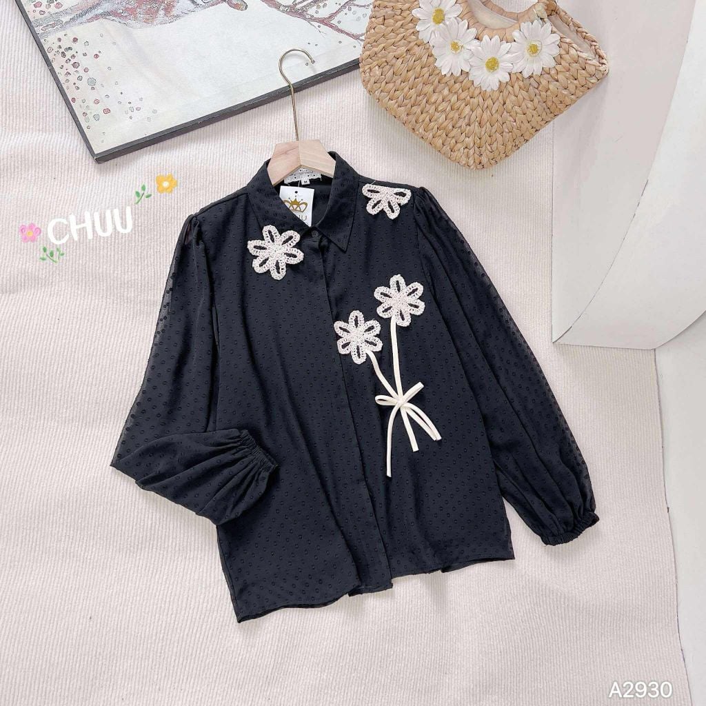 Áo Sơ Mi Hoa Len Kem A2930