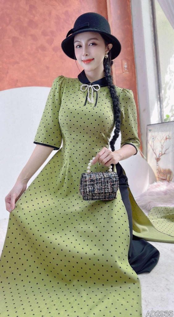 Áo Dài Cotton Ngọc Ruy Băng+PK AD9002.2935 (áo lẻ)