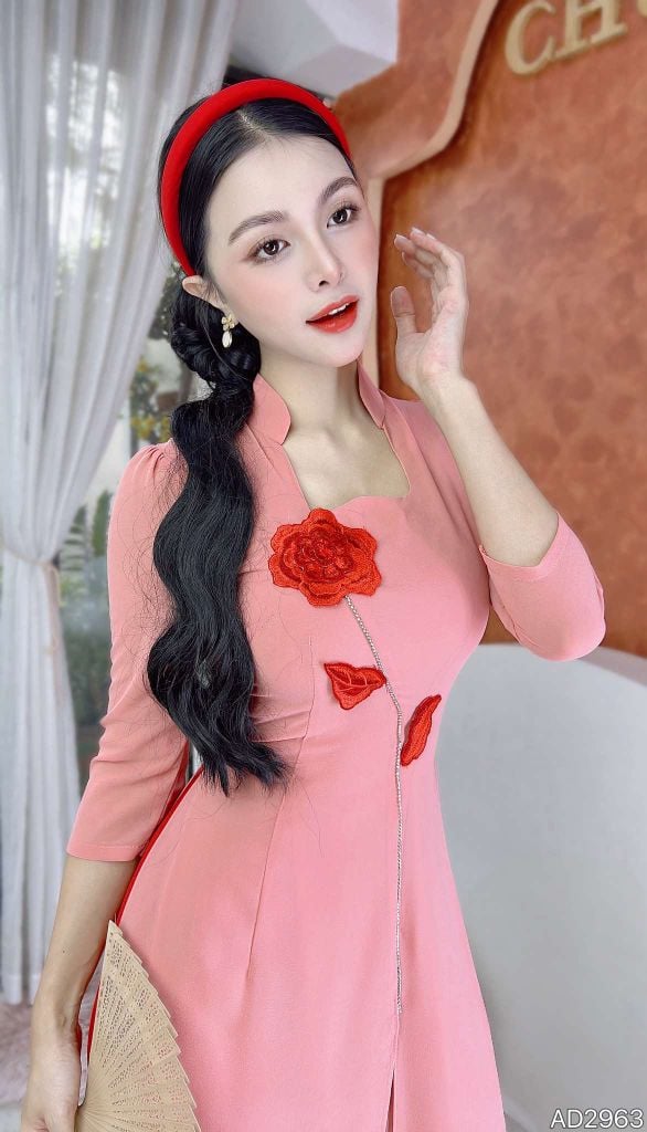 Áo Dài 4 Tà Cánh Ngọc Lá Thêu AD9003.2963 (áo lẻ)