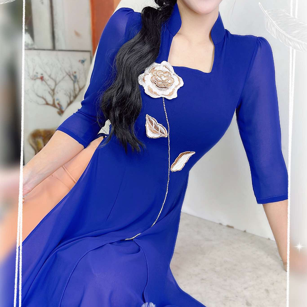 Áo Dài 4 Tà Cánh Ngọc Lá Thêu AD9003.2963 (áo lẻ)