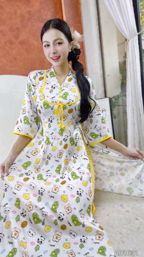 Áo Dài Cổ V Đô Vuông AD9002.1631 (áo lẻ)