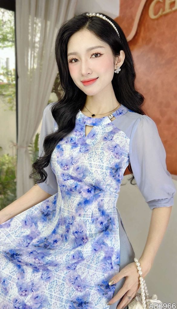 Áo Dài Hoa Ép Kính AD2966 (áo lẻ)