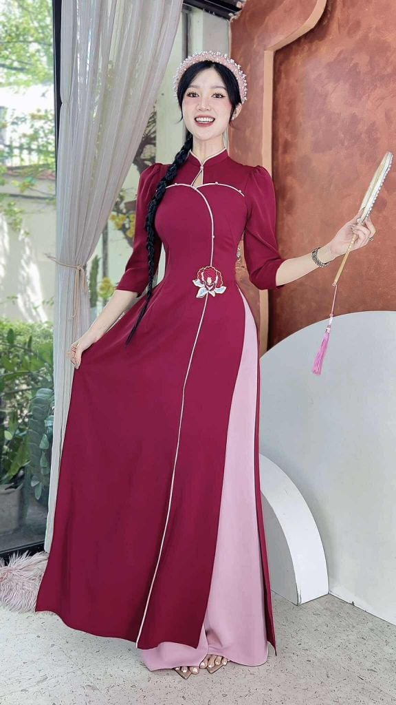 Áo Dài Bông Hoa Lan AD2962 (áo lẻ)