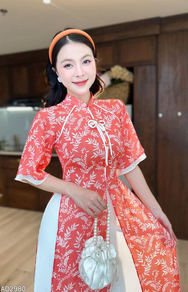 Áo Dài 4 Tà Tứ Thân Nàng Hoa Cỏ Kèm Phụ Kiện AD9003.2980 (áo lẻ)