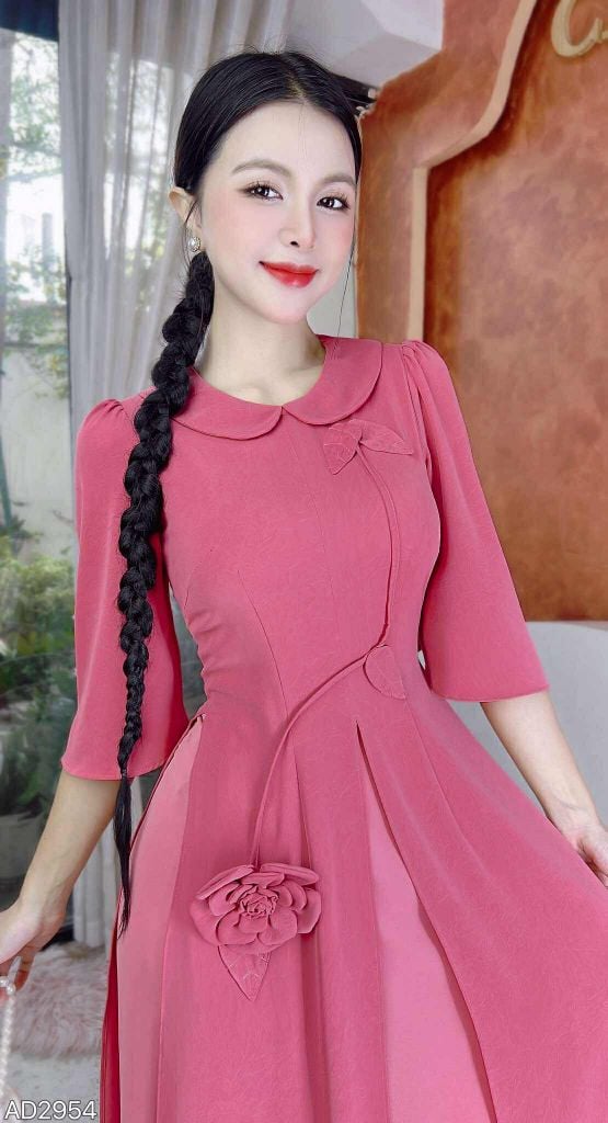 Áo Dài 3 Tà Cành Hoa Nở Tươi+PK AD2954 (áo lẻ)