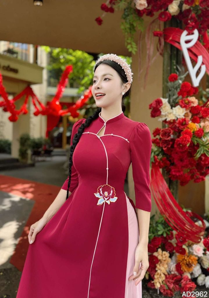 Áo Dài Bông Hoa Lan AD2962 (áo lẻ)