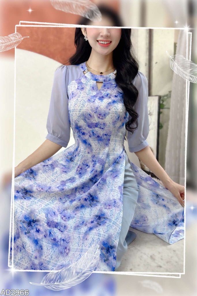 Áo Dài Hoa Ép Kính AD2966 (áo lẻ)