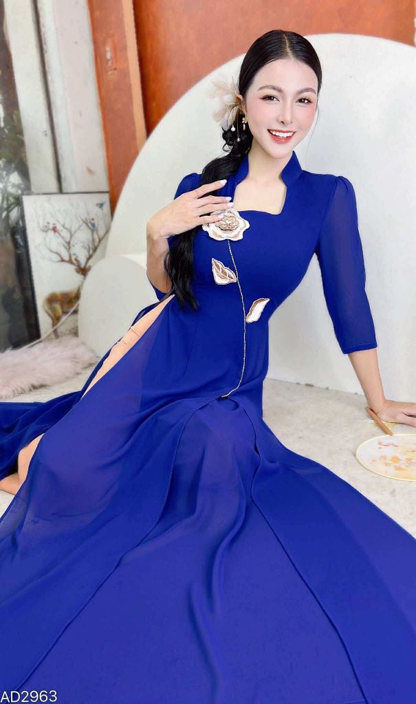 Áo Dài 4 Tà Cánh Ngọc Lá Thêu AD9003.2963 (áo lẻ)