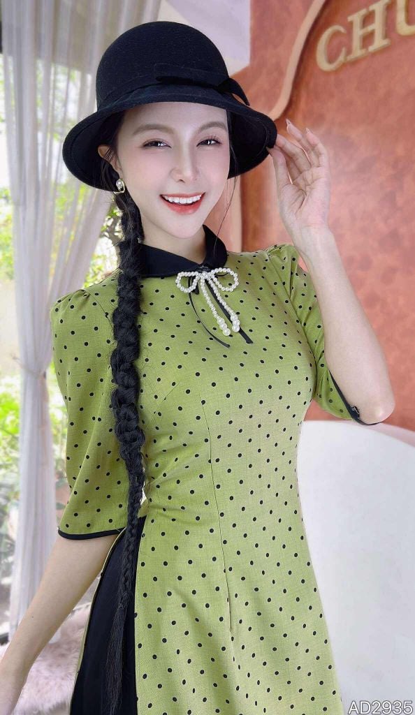 Áo Dài Cotton Ngọc Ruy Băng+PK AD9002.2935 (áo lẻ)