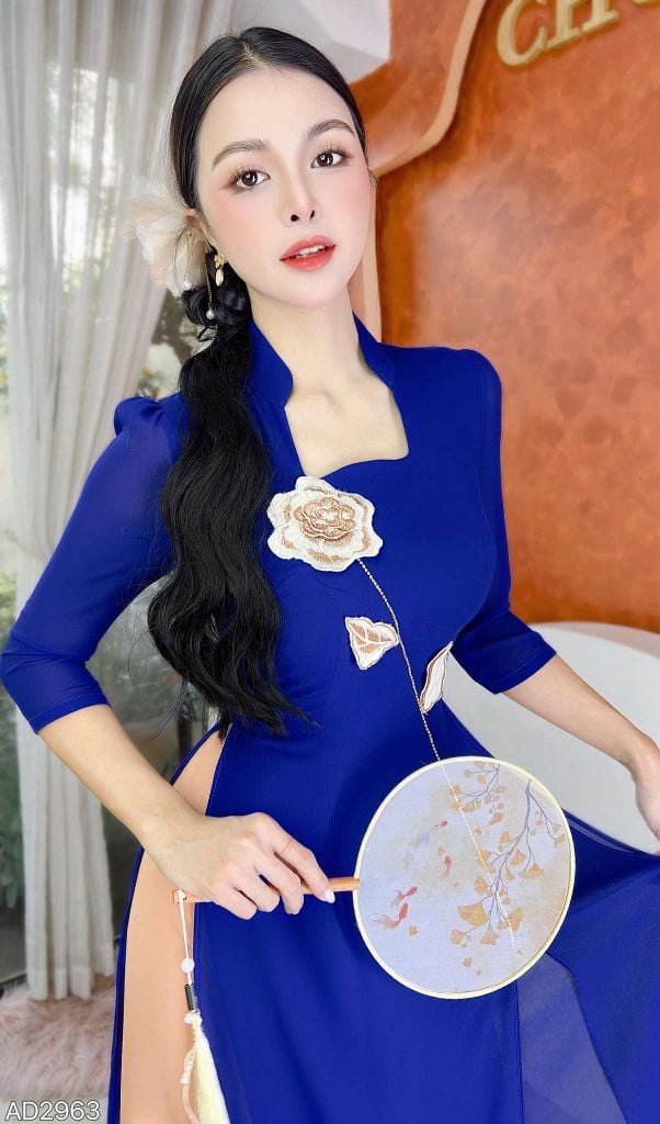 Áo Dài 4 Tà Cánh Ngọc Lá Thêu AD9003.2963 (áo lẻ)