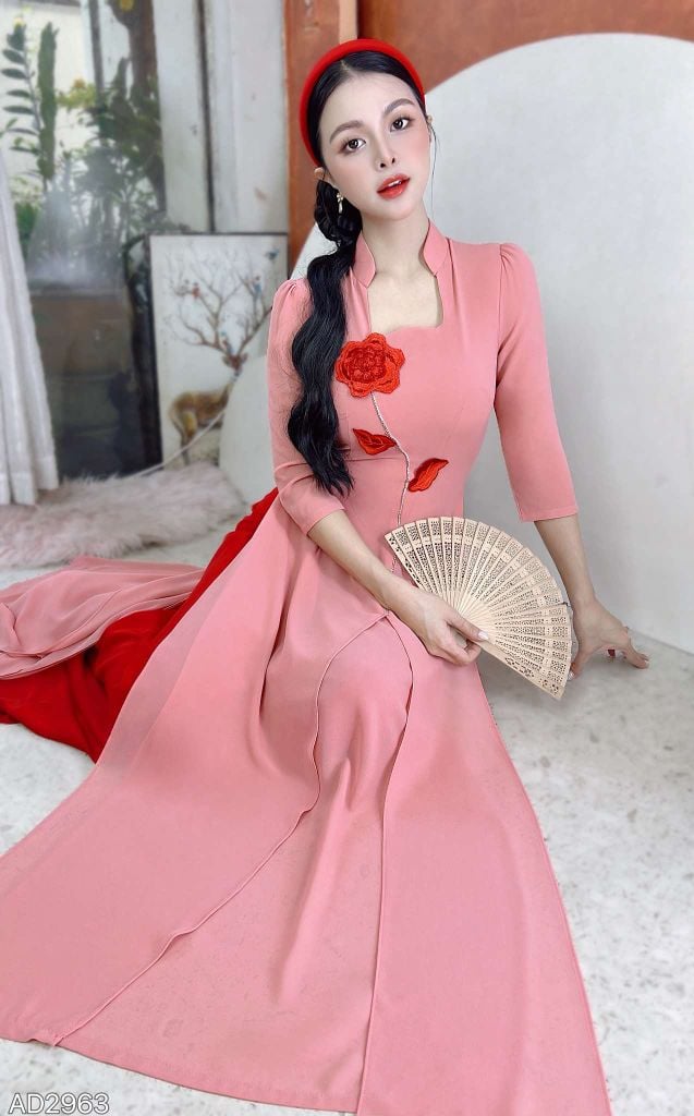 Áo Dài 4 Tà Cánh Ngọc Lá Thêu AD9003.2963 (áo lẻ)