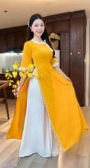 Áo Dài Nơ Viền Dây Ren Tay Nứt AD2974 (áo lẻ)