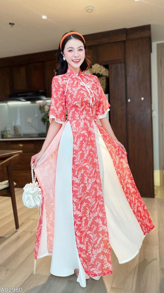 Áo Dài 4 Tà Tứ Thân Nàng Hoa Cỏ Kèm Phụ Kiện AD9003.2980 (áo lẻ)