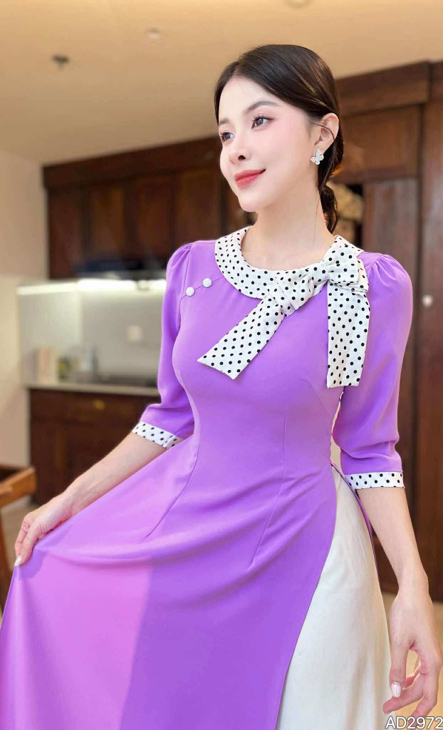 Áo Dài Cổ Bánh Vòng Nơ Kèm Phụ Kiện AD9002.2972 (áo lẻ)