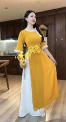Áo Dài Nơ Viền Dây Ren Tay Nứt AD2974 (áo lẻ)