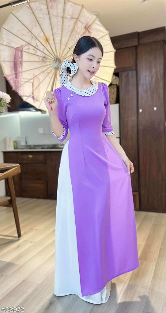 Áo Dài Cổ Bánh Vòng Nơ Kèm Phụ Kiện AD9002.2972 (áo lẻ)
