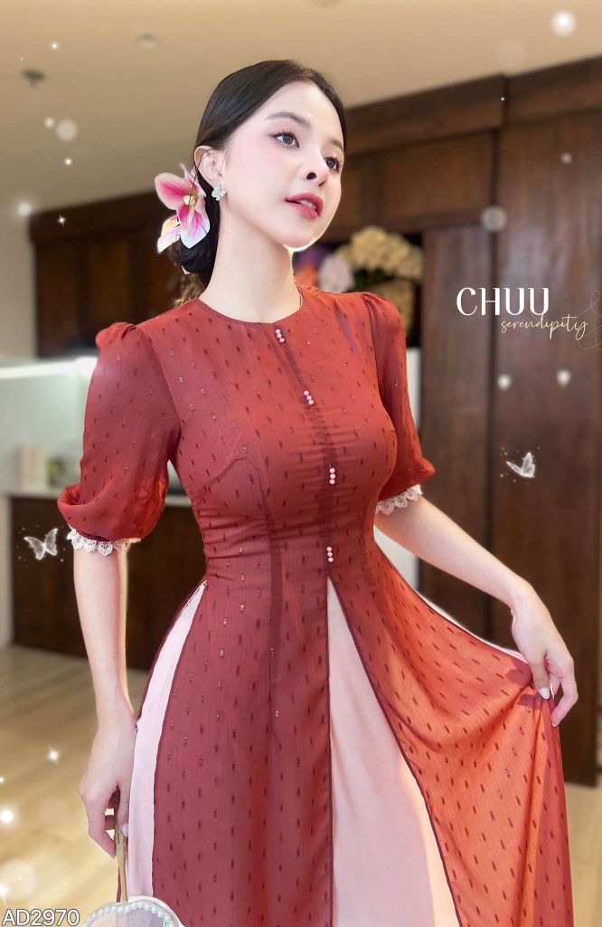 Áo Dài 4 Tà Laze Hoa Cúc AD9003.2970 (áo lẻ)