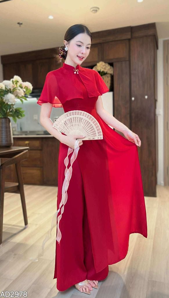 Áo Dài Liền Choàng Song Tử Kèm Phụ Kiện AD9001.2978 (áo lẻ)