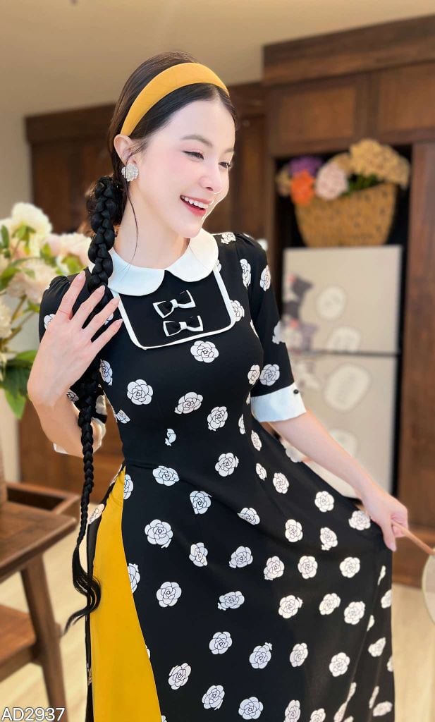 Áo Dài Cổ Sen 2 Nơ Lụa AD9002.2937 (áo lẻ)