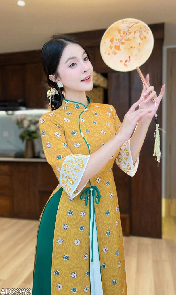 Áo Dài 2 Tà+ Tiền Đồng Tròn Kèm Phụ Kiện AD9003.2989 (áo lẻ)