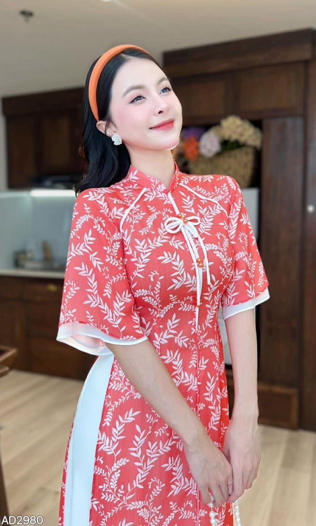 Áo Dài 4 Tà Tứ Thân Nàng Hoa Cỏ Kèm Phụ Kiện AD9003.2980 (áo lẻ)