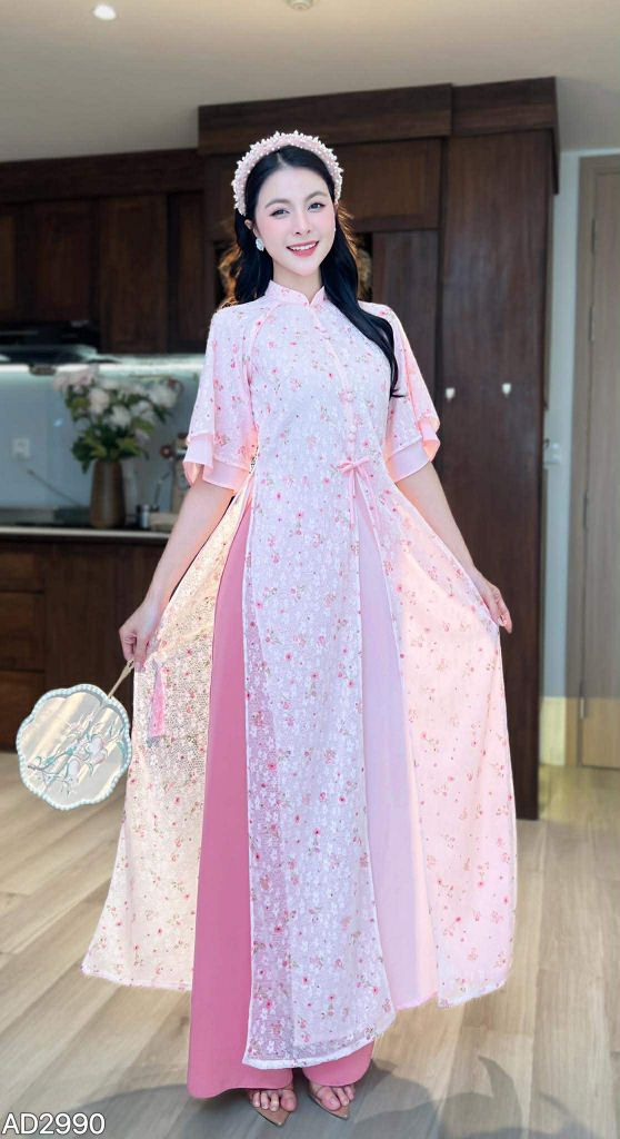 Áo Dài 4 Tà Suông Hoa Và Mây Kèm Phụ Kiện (áo lẻ) AD9003.2990 (áo lẻ)
