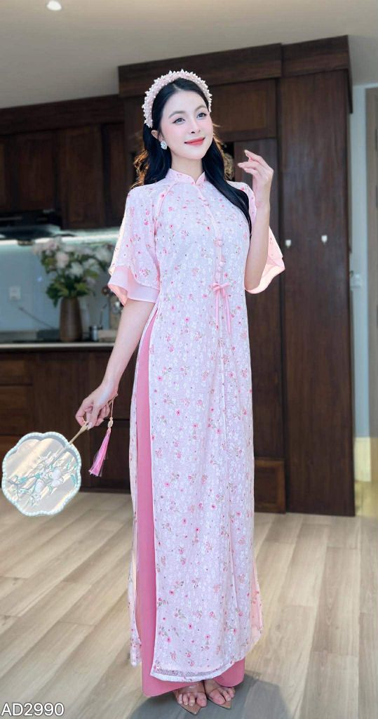 Áo Dài 4 Tà Suông Hoa Và Mây Kèm Phụ Kiện (áo lẻ) AD9003.2990 (áo lẻ)