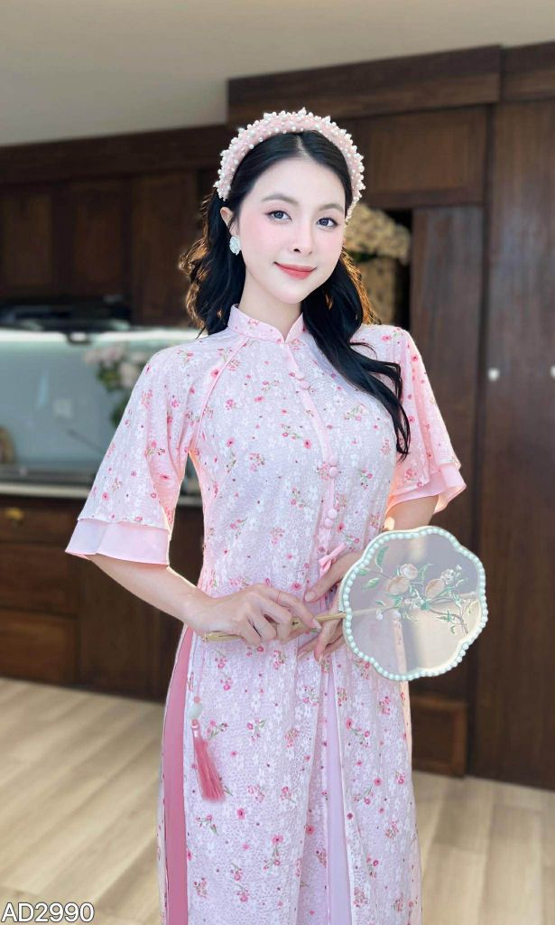 Áo Dài 4 Tà Suông Hoa Và Mây Kèm Phụ Kiện (áo lẻ) AD9003.2990 (áo lẻ)