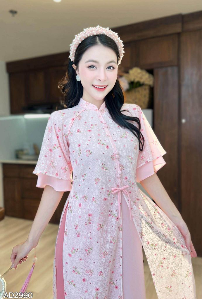 Áo Dài 4 Tà Suông Hoa Và Mây Kèm Phụ Kiện (áo lẻ) AD9003.2990 (áo lẻ)