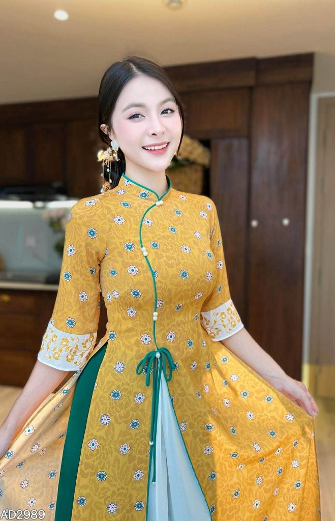 Áo Dài 2 Tà+ Tiền Đồng Tròn Kèm Phụ Kiện AD9003.2989 (áo lẻ)