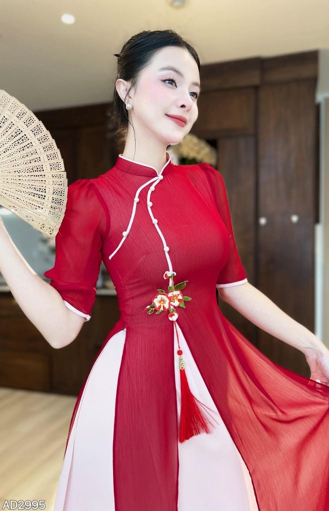 Áo Dài 4T CÀNH LỘC XUÂN + PK AD2995 (áo lẻ)