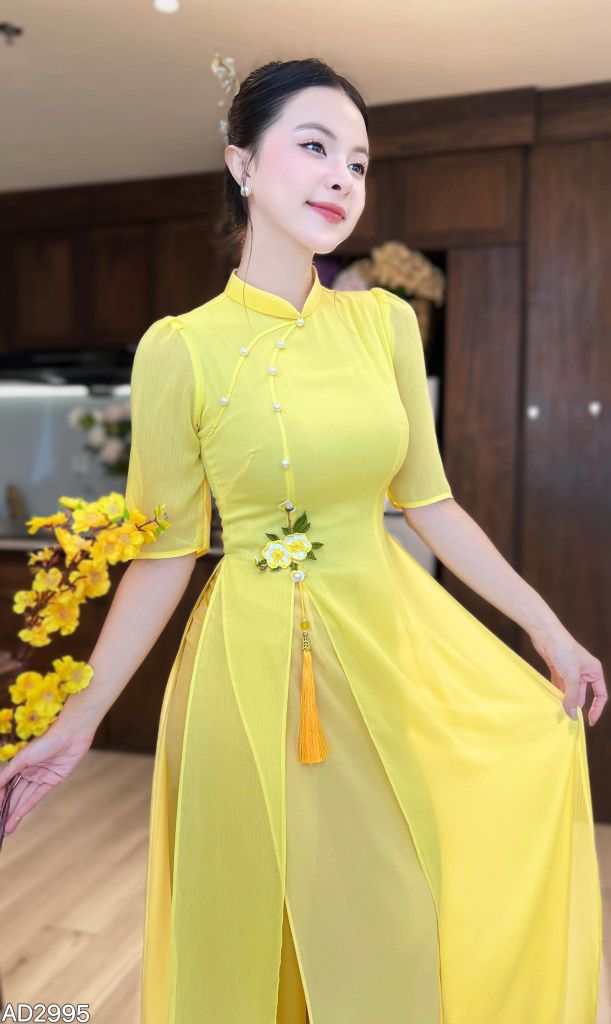 Áo Dài 4T CÀNH LỘC XUÂN + PK AD2995 (áo lẻ)