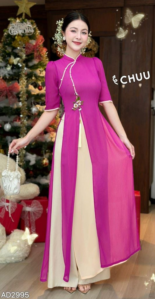 Áo Dài 4T CÀNH LỘC XUÂN + PK AD2995 (áo lẻ)