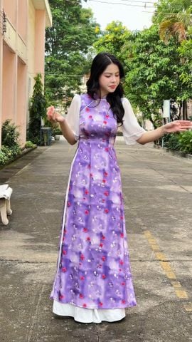 Áo Dài Bướm Viền Ngũ Sắc AD9002.2886 (áo lẻ)
