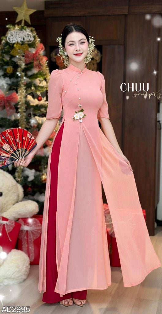 Áo Dài 4T CÀNH LỘC XUÂN + PK AD2995 (áo lẻ)