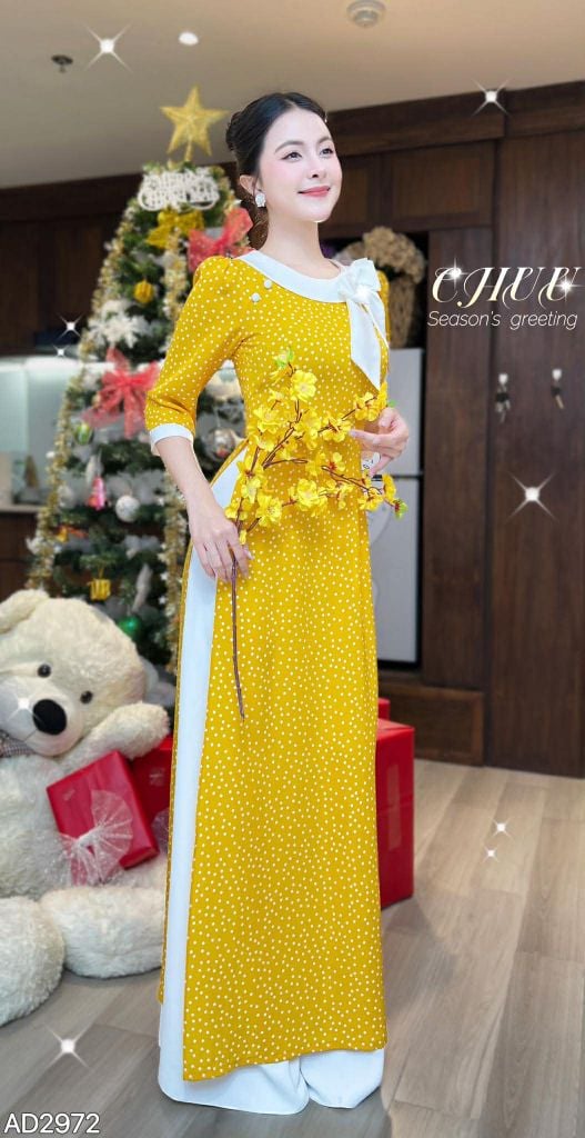 Áo Dài Cổ Bánh Vòng Nơ Kèm Phụ Kiện AD9002.2972 (áo lẻ)