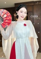 Áo Dài 4 Tà Yếm Ren + Choàng Xéo Kèm Phụ Kiện AD2012 (áo lẻ)