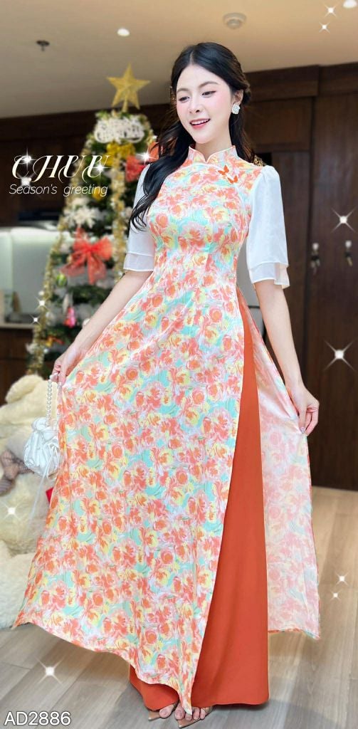 Áo Dài Bướm Viền Ngũ Sắc AD2886 (áo lẻ)