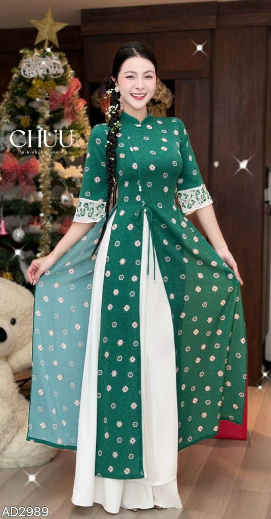 Áo Dài 2 Tà+ Tiền Đồng Tròn Kèm Phụ Kiện AD9003.2989 (áo lẻ)