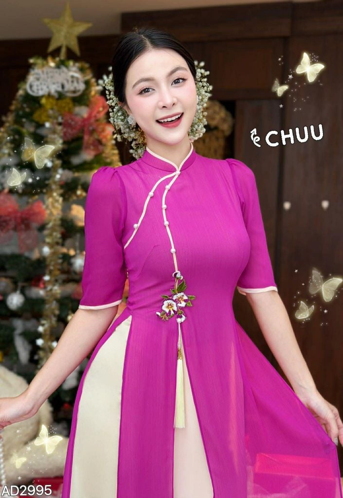 Áo Dài 4T CÀNH LỘC XUÂN + PK AD2995 (áo lẻ)