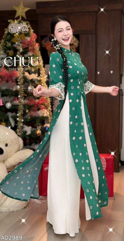Áo Dài 2 Tà+ Tiền Đồng Tròn Kèm Phụ Kiện AD9003.2989 (áo lẻ)