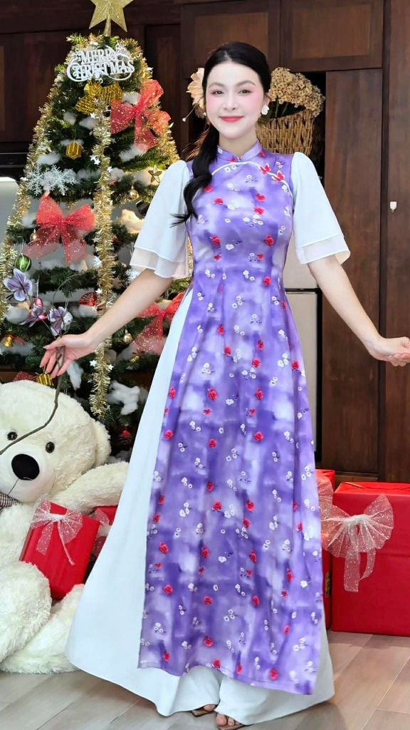 Áo Dài Bướm Viền Ngũ Sắc AD2886 (áo lẻ)