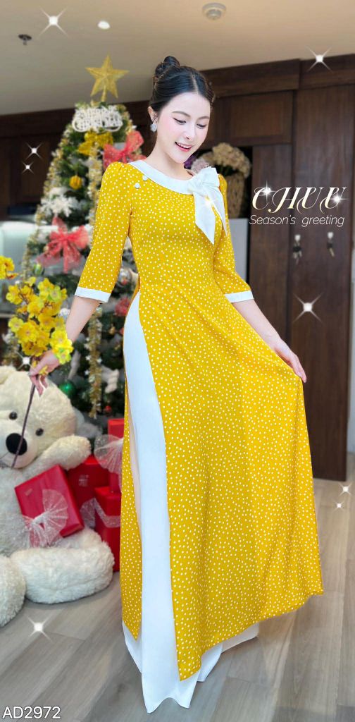 Áo Dài Cổ Bánh Vòng Nơ Kèm Phụ Kiện AD9002.2972 (áo lẻ)