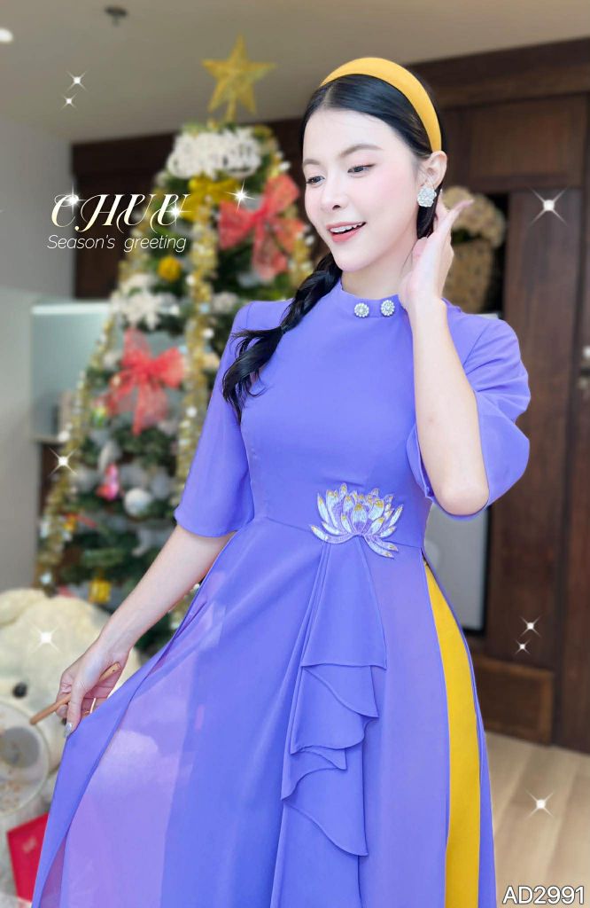 Áo Dài 4 Tà Tháp Liên Hoa AD9003.2991 (áo lẻ)