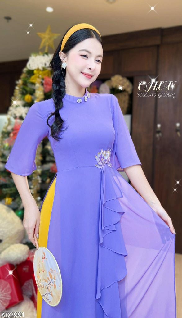 Áo Dài 4 Tà Tháp Liên Hoa AD9003.2991 (áo lẻ)